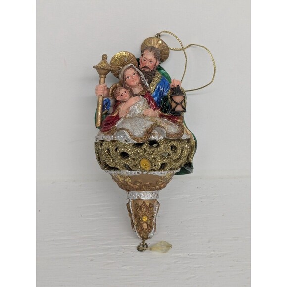 Unbranded Other - "Holy Family" Ornament Mary, Joseph, Jesus Glitter With Xmas Light Insert